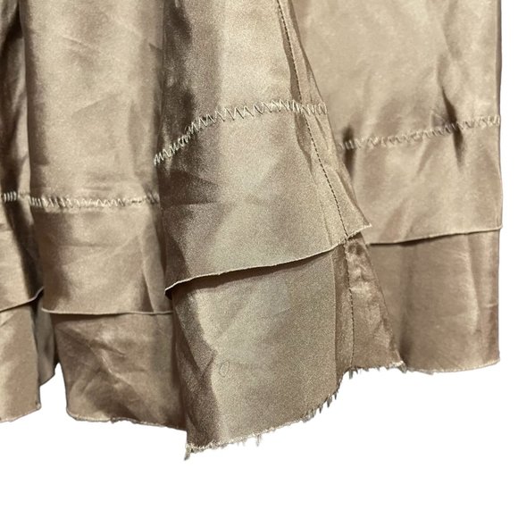 BCBGMaxAzria 100% Silk Skirt NEW M Ruffle Pleated Knee Length Taupe Satin A-Line - Picture 9 of 12